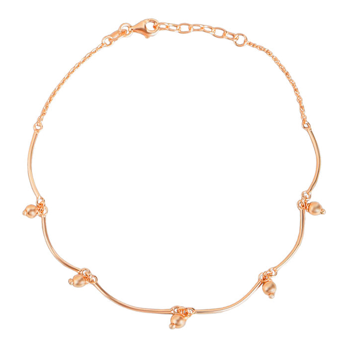 Tennis Ball Beaded Rose Gold Plated 925 Sterling Silver Anklet