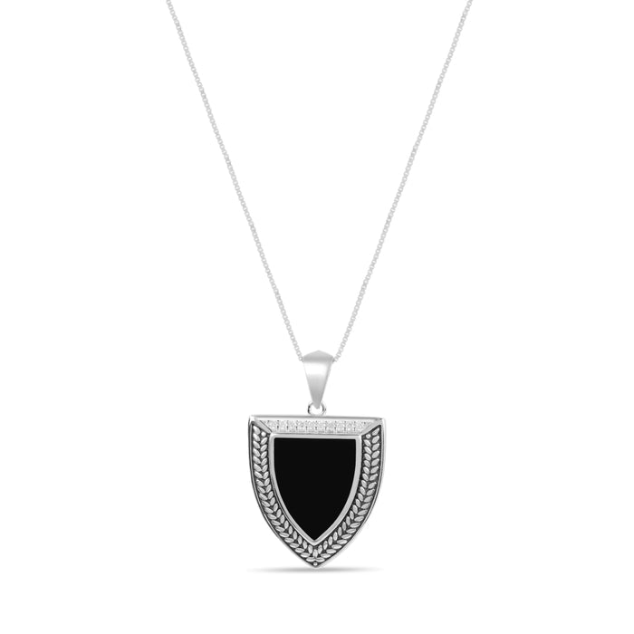 Textured Shield Rhodium Plated 925 Sterling Silver Men's Pendant
