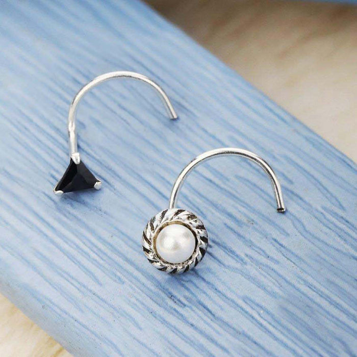 The Black & White Duo 925 Silver Nose Pin Set