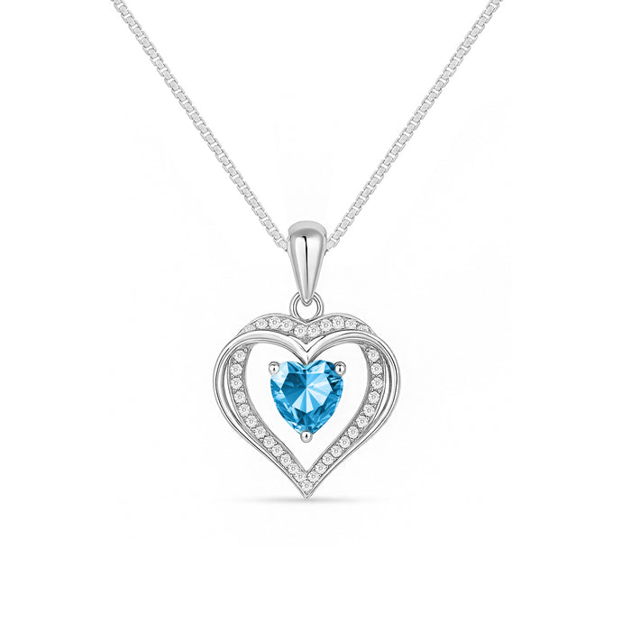 The Dancing Ocean Blue Heart Rhodium Plated 925 Silver Necklace