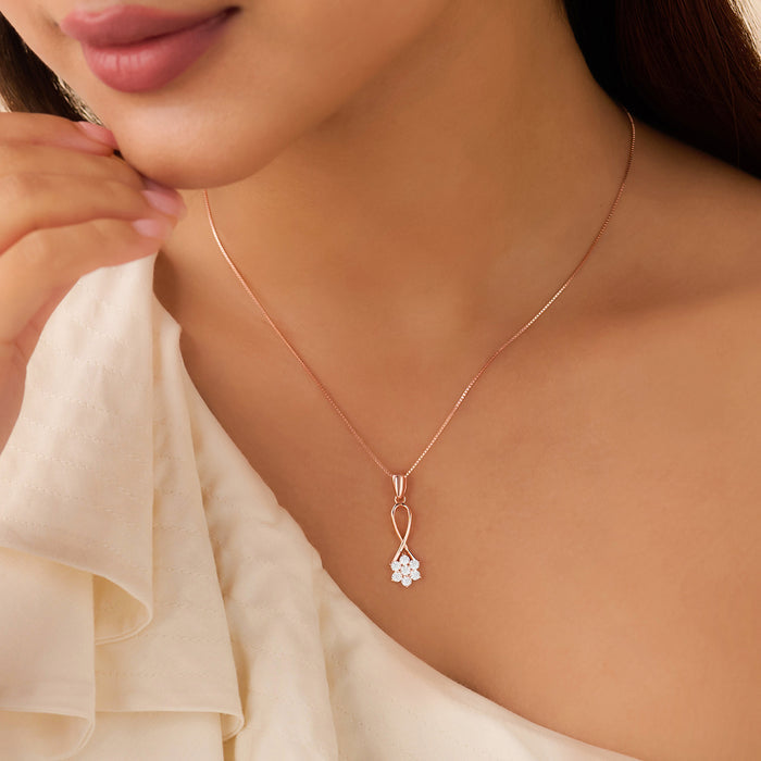 The Love Knot Bloom CZ Rose Gold Plated 925 Silver Pendant
