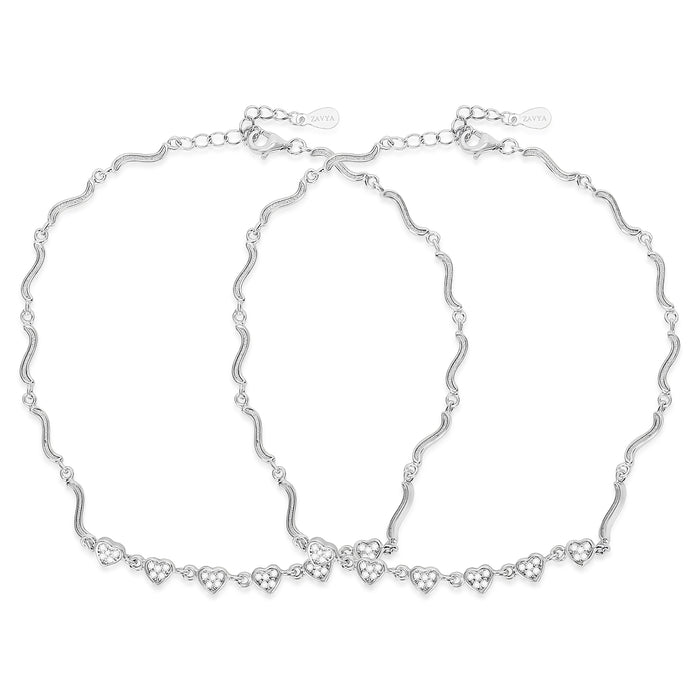 The Loving Steps Heart Rhodium Plated 925 Sterling Silver Anklet