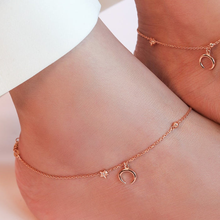 The Moon 925 Sterling Silver Anklet in Rose Gold