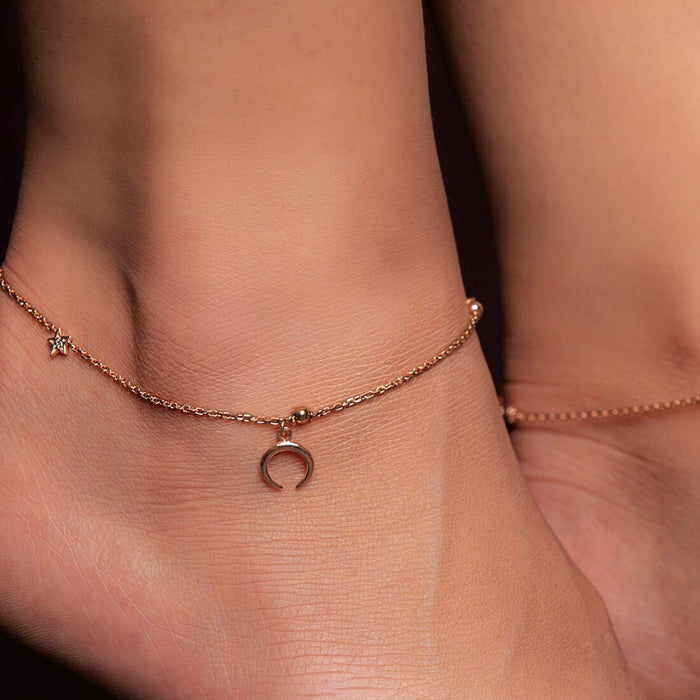 The Moon 925 Sterling Silver Anklet in Rose Gold