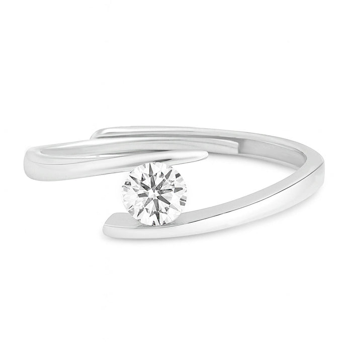 925 Sterling Silver adjustable solitaire ring for women with a sparkling round stone on an open band – Zavya