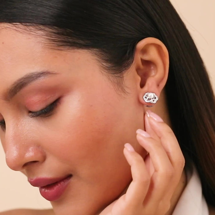 The Pearl Nest Stud Rhodium Plated Earrings