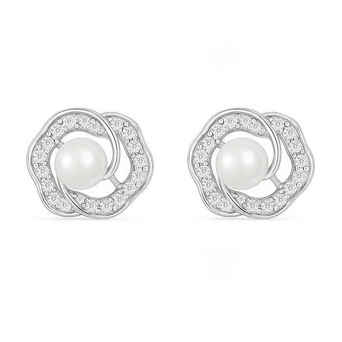 The Pearl Nest Stud Rhodium Plated Earrings