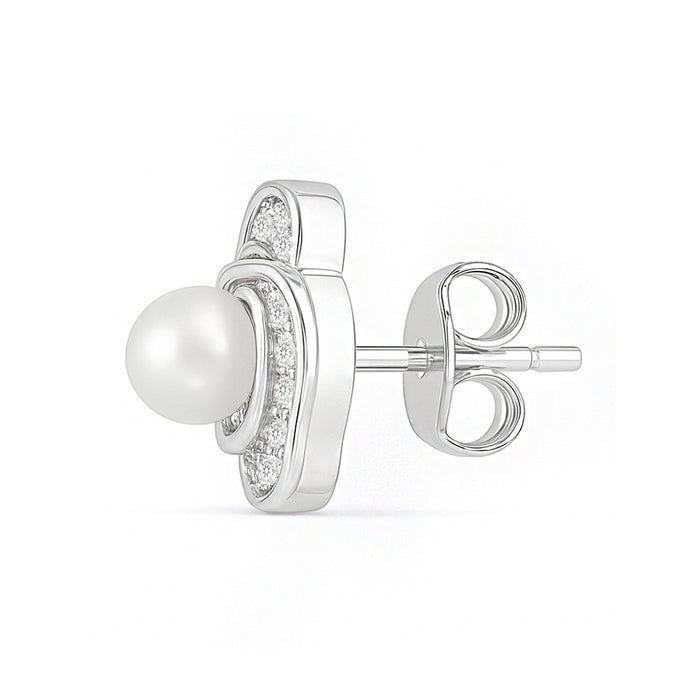 The Pearl Nest Stud Rhodium Plated Earrings