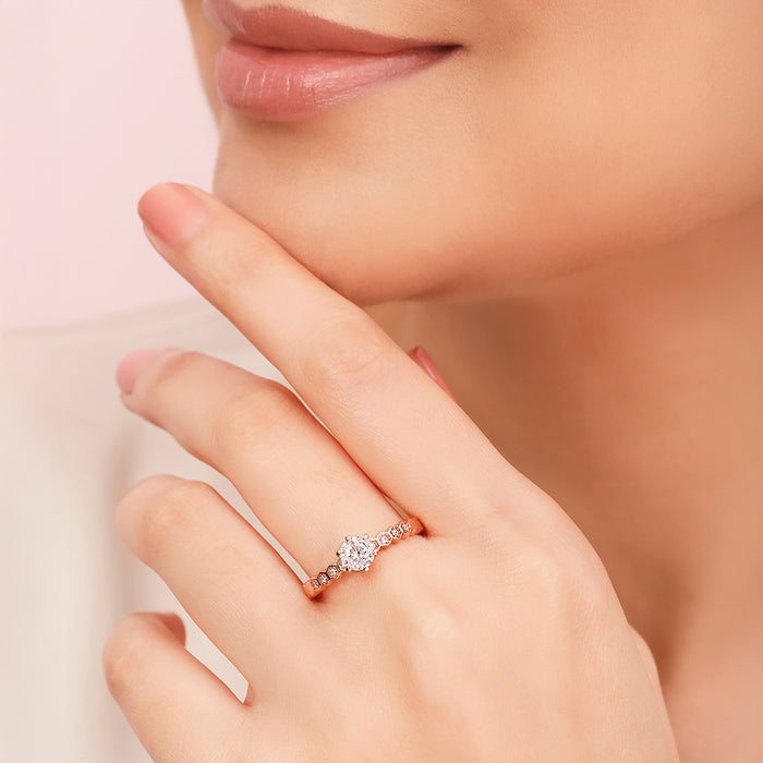 The Princess Solitaire Rose Gold Plated 925 Silver Womens Ring (Adjustable)