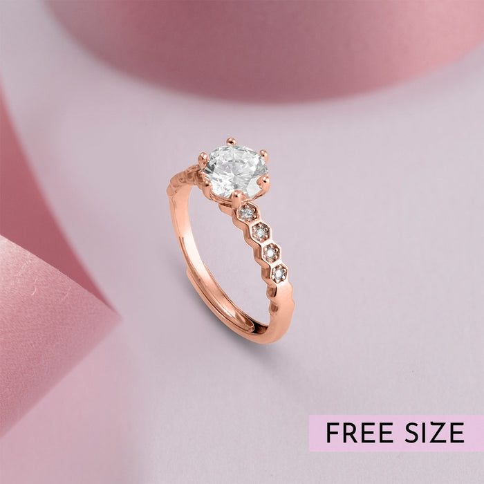The Princess Solitaire Rose Gold Plated 925 Silver Womens Ring (Adjustable)