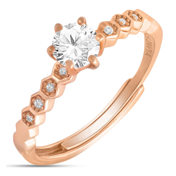 The Princess Solitaire Rose Gold Plated 925 Silver Womens Ring (Adjustable)