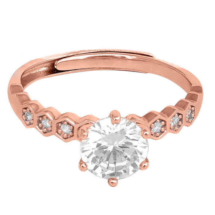 The Princess Solitaire Rose Gold Plated 925 Silver Womens Ring (Adjustable)