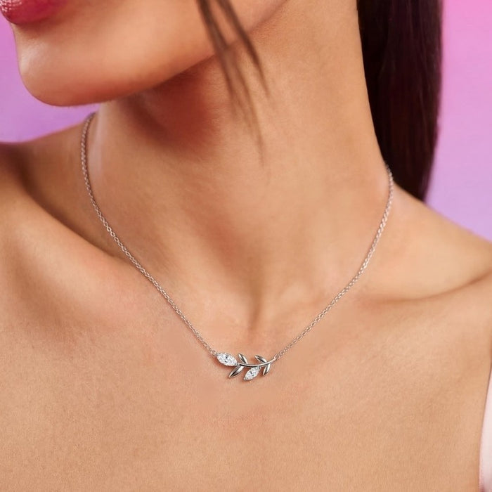 The Radiance Leaf Rhodium Plated 925 Silver Necklace