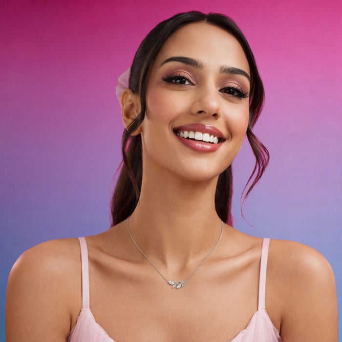 The Radiance Leaf Rhodium Plated 925 Silver Necklace