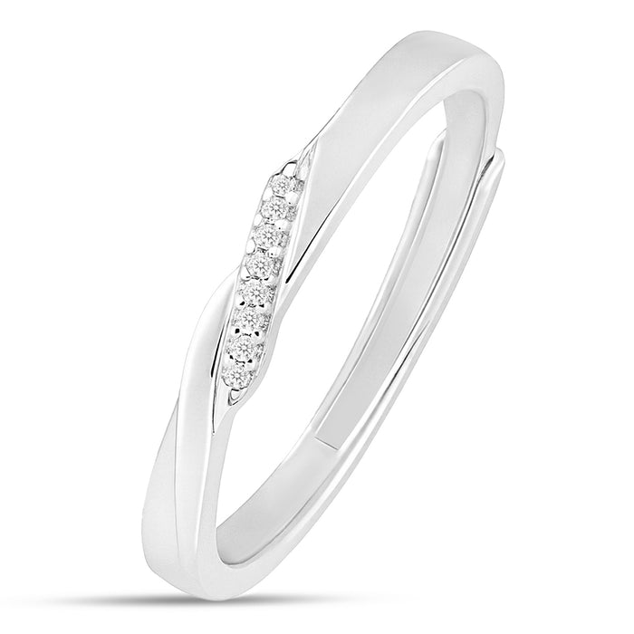 925 Sterling Silver adjustable ring for women. Rhodium plated twisted band with sparkling clear stones. – Zavya