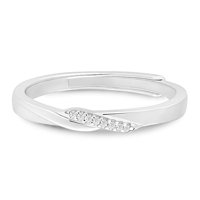 Adjustable 925 Sterling Silver ring for women, rhodium plated with a twisted crystal design – Zavya
