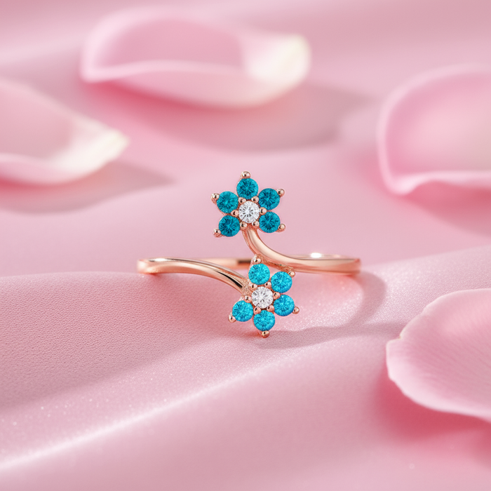 The Summer Sky Blooms Rose Gold Plated 925 Silver Womens Ring (Adjustable)