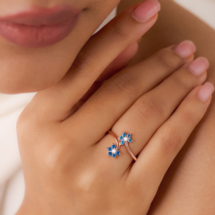 The Summer Sky Blooms Rose Gold Plated 925 Silver Womens Ring (Adjustable)