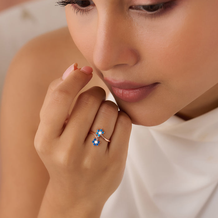 The Summer Sky Blooms Rose Gold Plated 925 Silver Womens Ring (Adjustable)