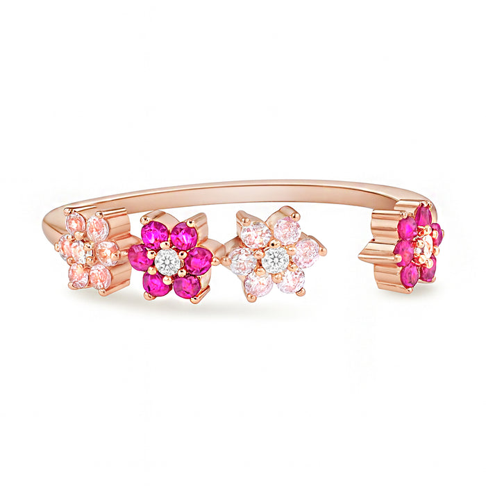 Rose gold plated 925 Sterling Silver adjustable floral ring for women with pink stones – Zavya
