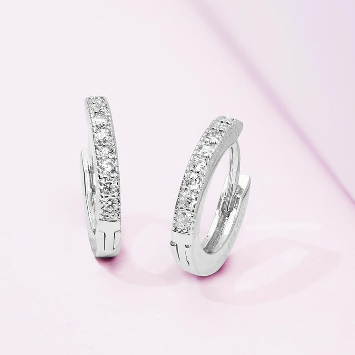 925 Sterling Silver hoop earrings for women with clear sparkling stones. Elegant everyday jewelry – Zavya