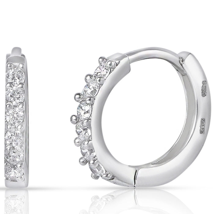 925 Sterling Silver hoop earrings for women with a row of clear sparkling stones – Zavya