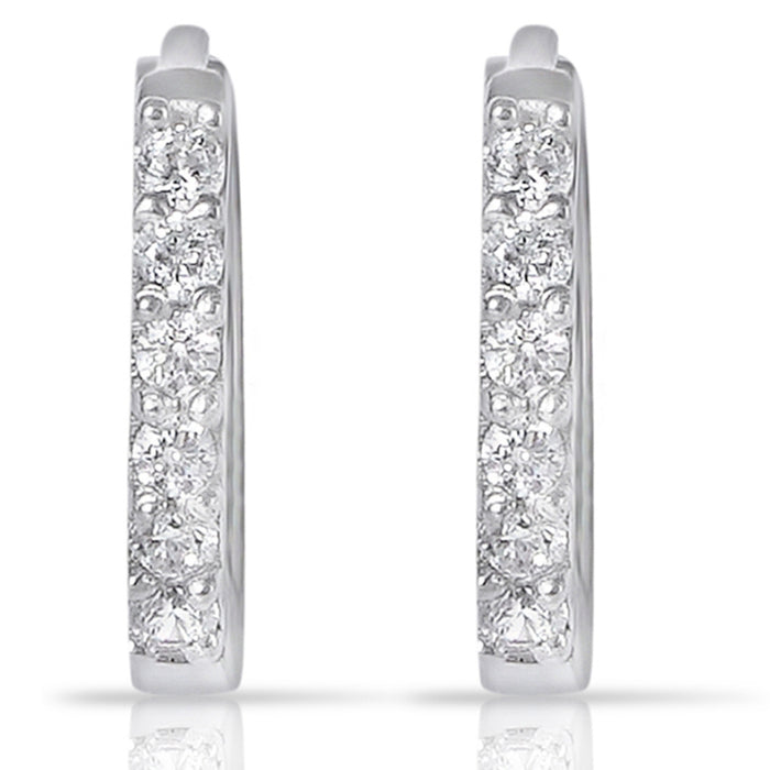 Pair of 925 Sterling Silver hoop earrings for women studded with sparkling clear stones – Zavya