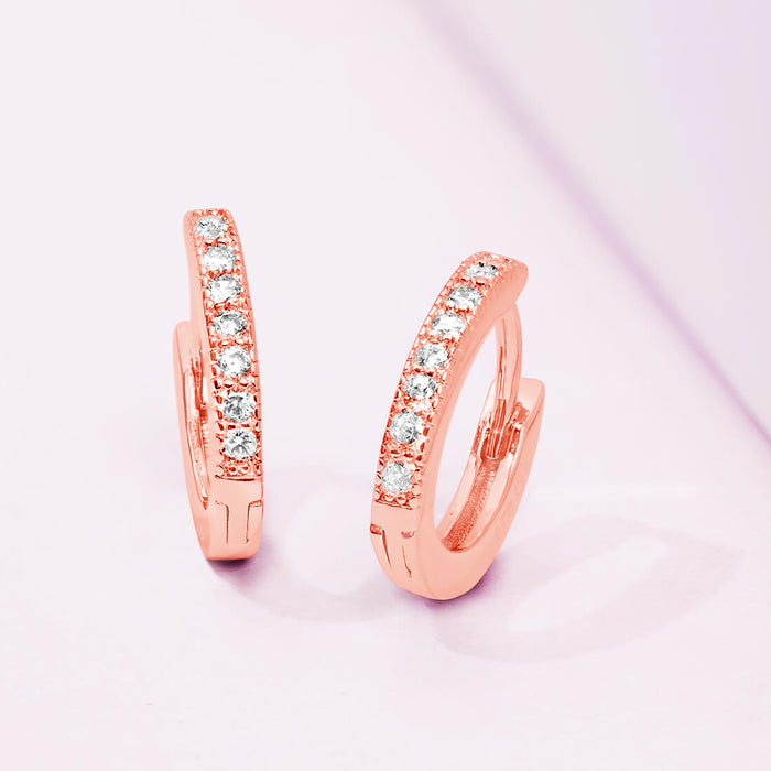 Women's stone-studded rose gold hoop earrings in 925 Sterling Silver. – Zavya