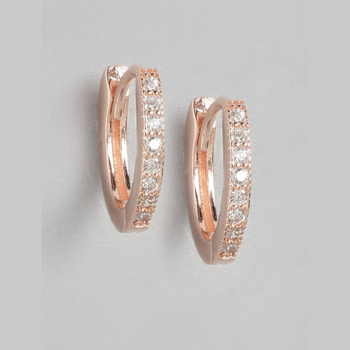 Women's rose gold huggie hoop earrings with sparkling stones in 925 Sterling Silver. – Zavya