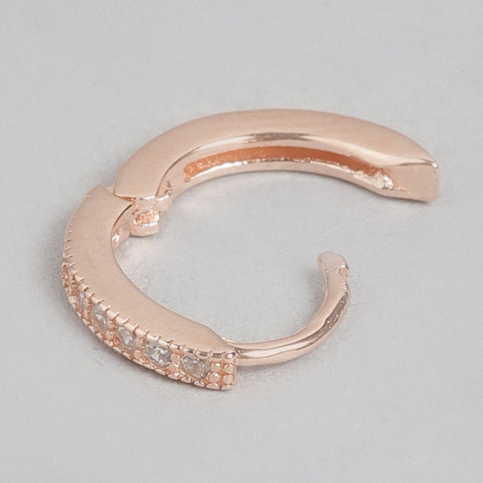 Rose gold crystal huggie hoop earrings for women in 925 Sterling Silver. Daily wear jewellery – Zavya