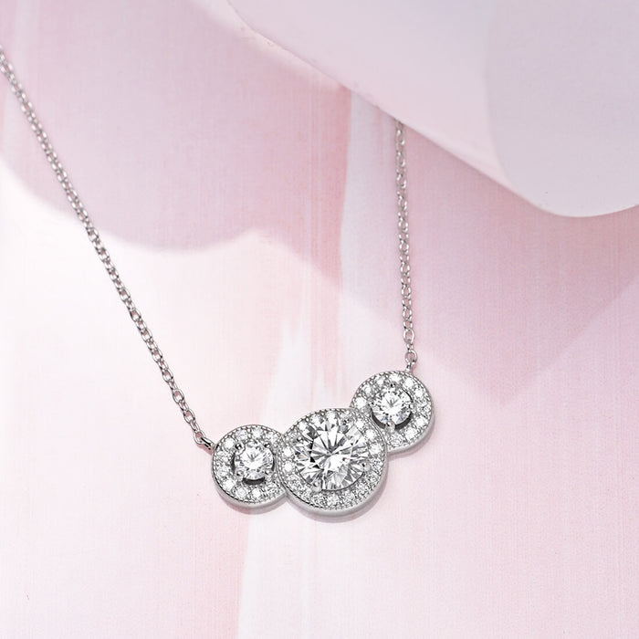 Three Halo Solitaire 925 Silver Necklace