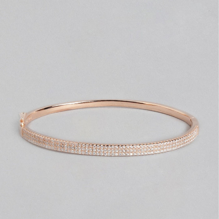 Three-Line CZ Rose Gold Plated 925 Sterling Silver Kada Bracelet