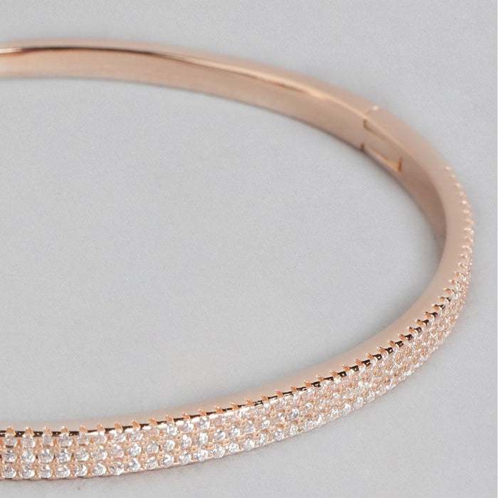Three-Line CZ Rose Gold Plated 925 Sterling Silver Kada Bracelet