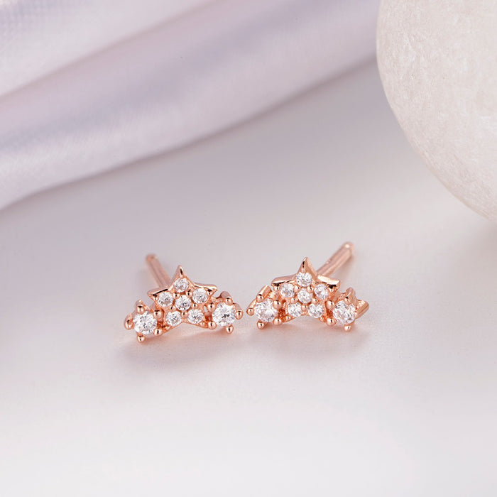 Three Star CZ Rose Gold Plated 925 Sterling Silver Earrings