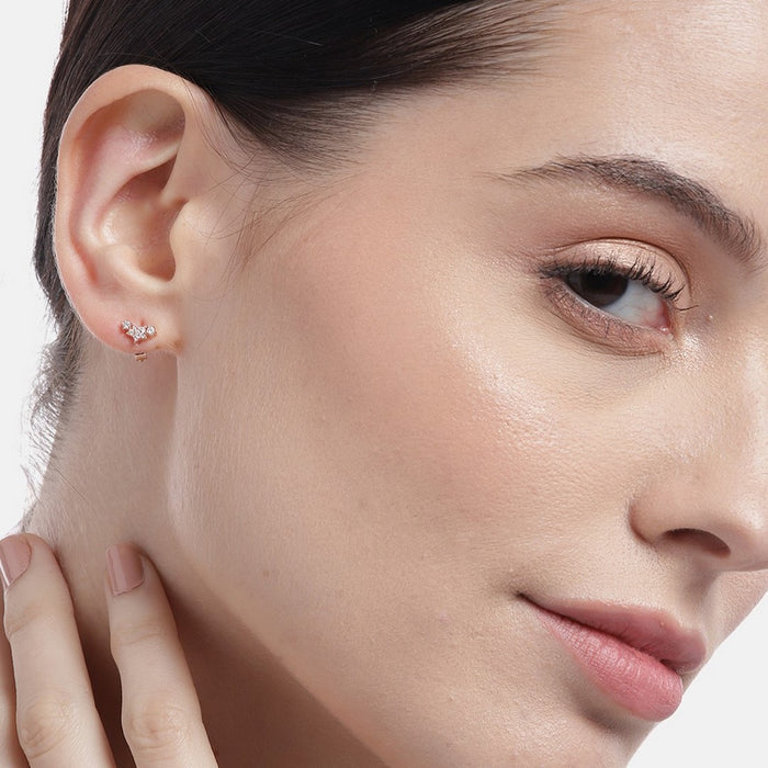 Three Star CZ Rose Gold Plated 925 Sterling Silver Earrings
