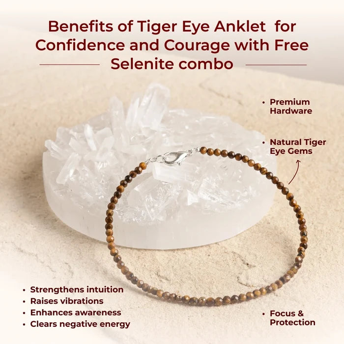 Tiger Eye Anklet for Confidence and Courage with Free Selenite Combo - view 4