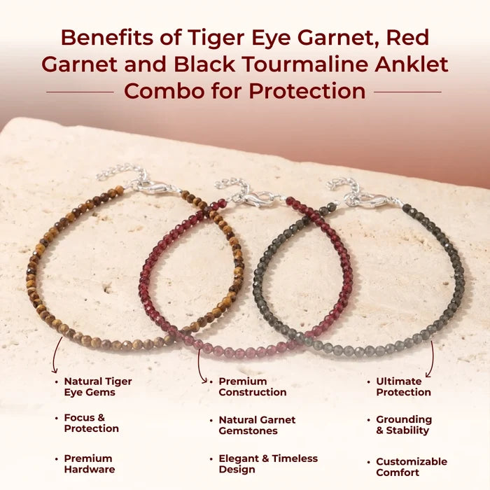Tiger Eye Garnet, Red Garnet and Black Tourmaline Anklet Combo for Protection - view 6