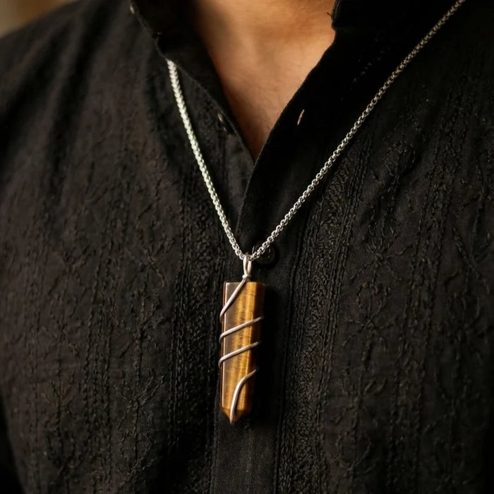 Tiger Eye Stone Locket with Chain