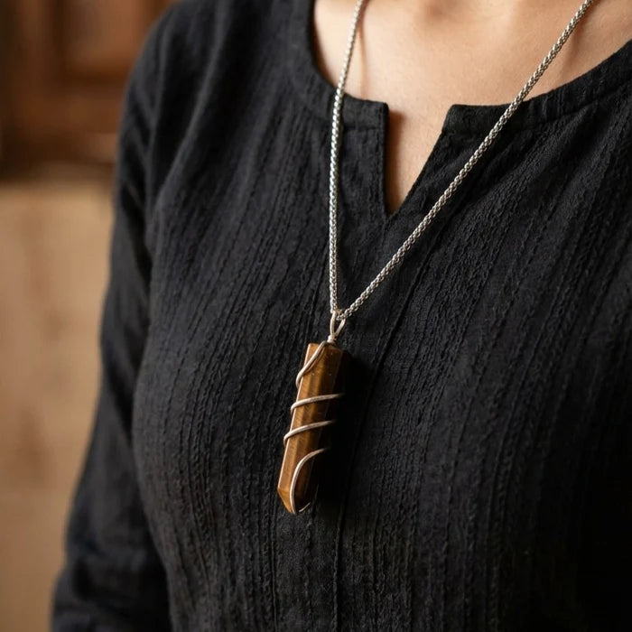 Tiger Eye Stone Locket with Chain