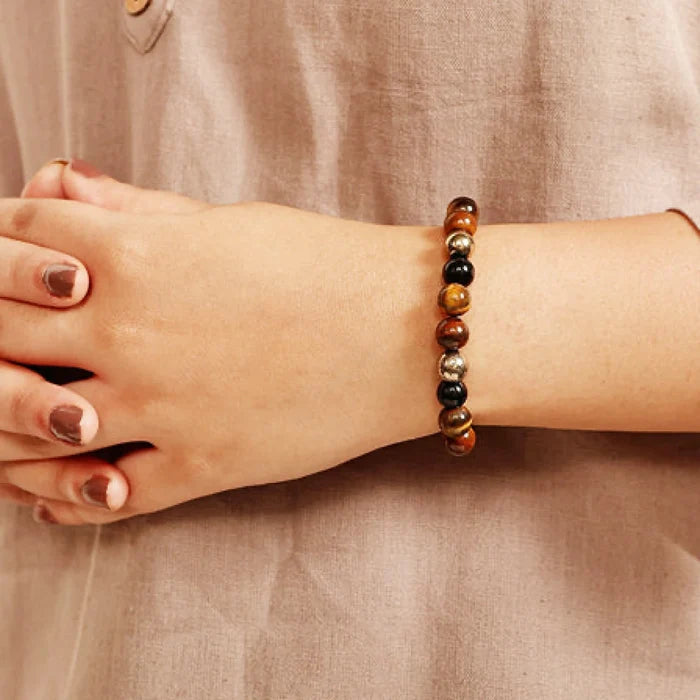 Tiger's Eye, Pyrite & Black Obsidian Triple Protection Wealth Bracelet - view 2