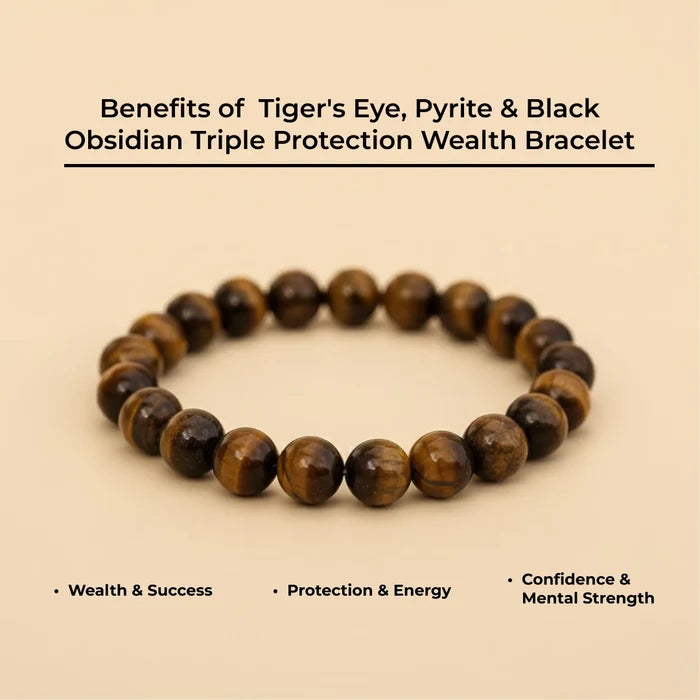 Tiger's Eye, Pyrite & Black Obsidian Triple Protection Wealth Bracelet - view 4