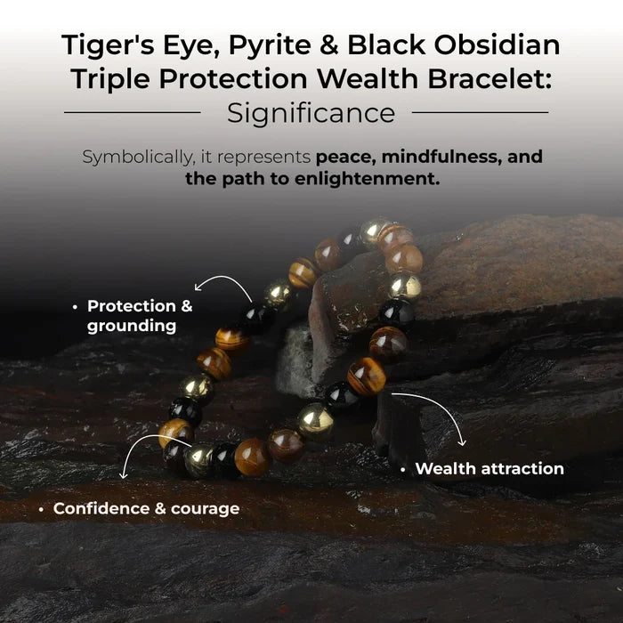 Tiger's Eye, Pyrite & Black Obsidian Triple Protection Wealth Bracelet - view 5