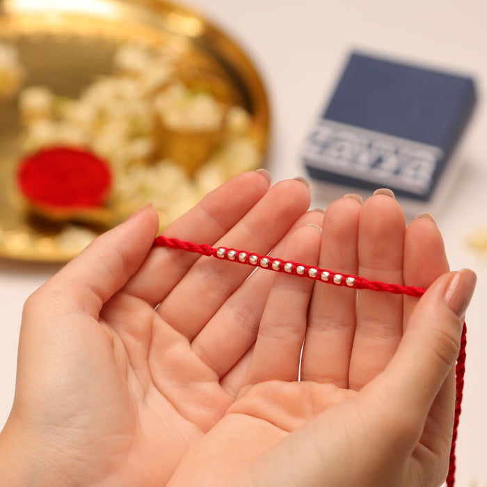 Timeless Beads Rhodium & Gold-Plated Sterling Silver Thread Rakhi Combo For Him