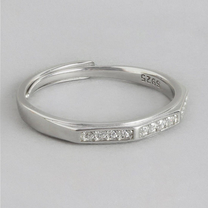 Timeless Beauty 925 Sterling Silver Rhodium-Plated Ring adorned with Cubic Zirconia (Adjustable)