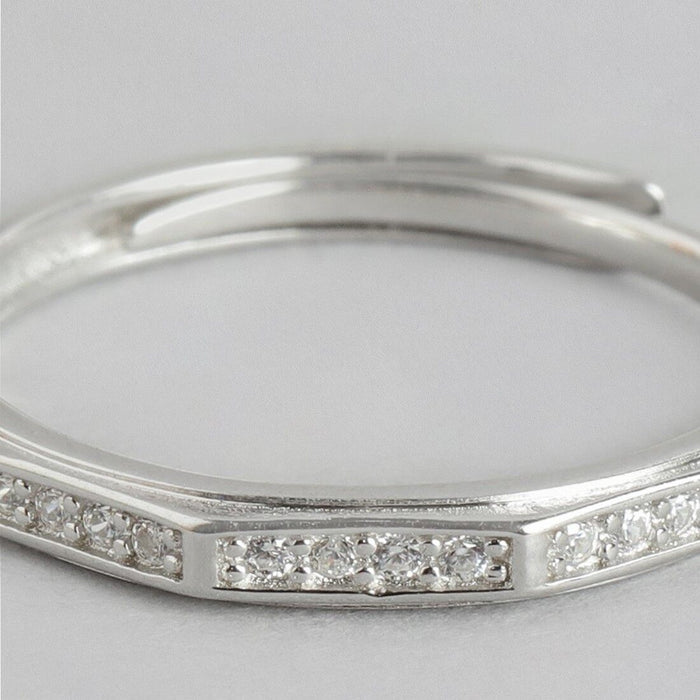 Timeless Beauty 925 Sterling Silver Rhodium-Plated Ring adorned with Cubic Zirconia (Adjustable)