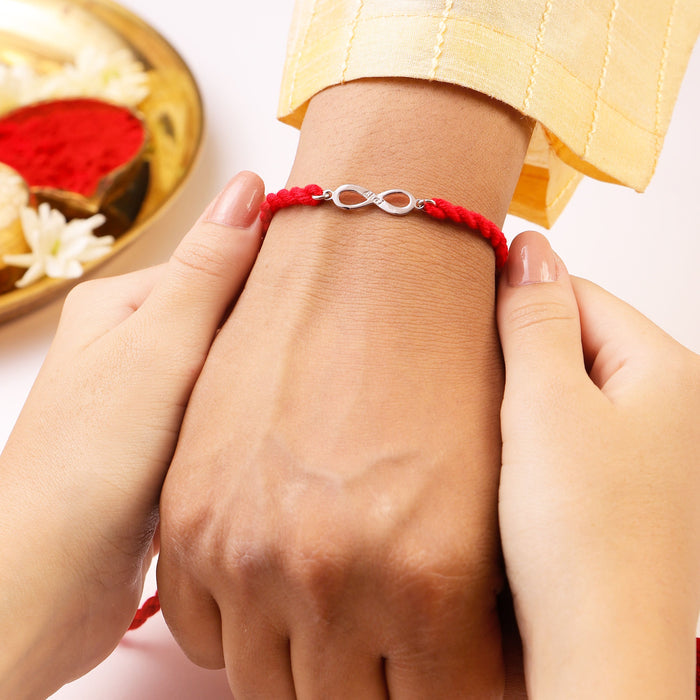 Timeless Bhaiya Bhabhi Rhodium-Plated Sterling Silver Thread Rakhi Combo