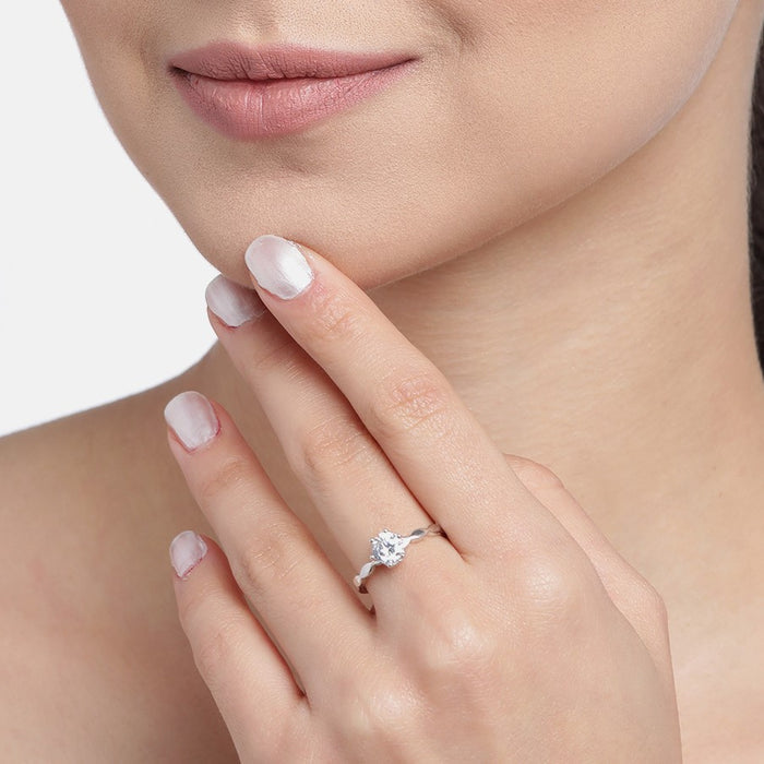 Timeless Devotion Rhodium-Plated 925 Sterling Silver Solitaire Couple Ring (Adjustable)
