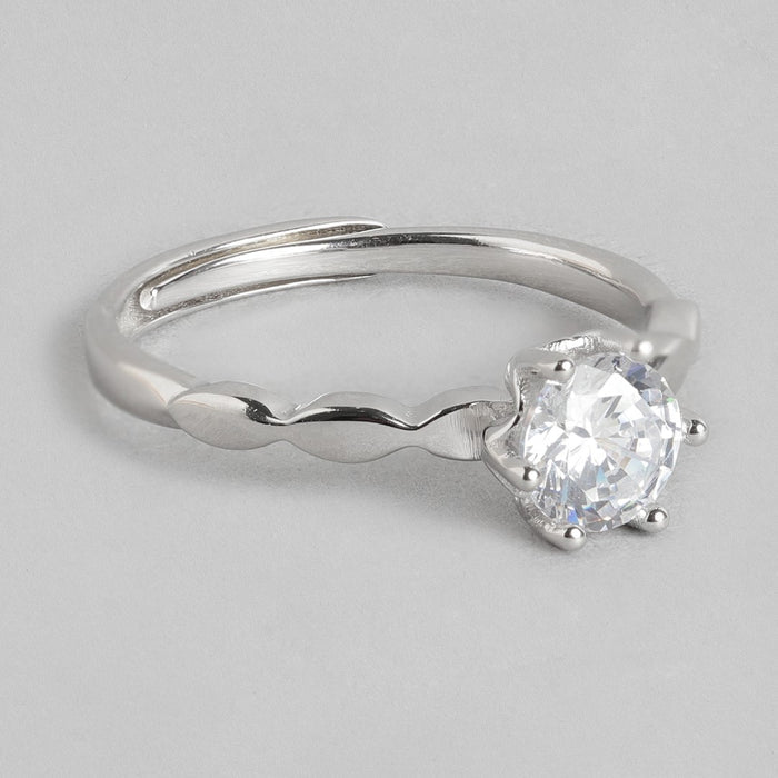 Timeless Devotion Rhodium-Plated 925 Sterling Silver Solitaire Couple Ring (Adjustable)
