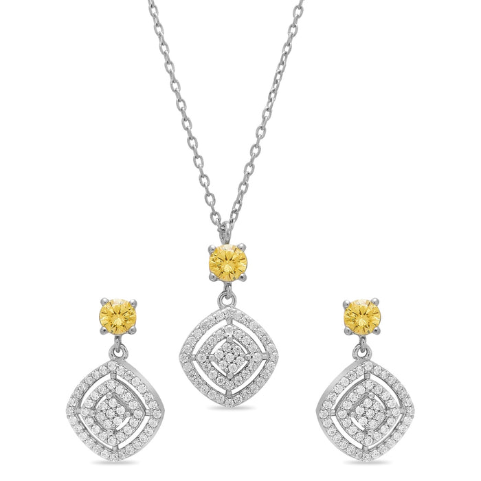 Timeless Elegance 925 Sterling Silver Rhodium-Plated Square Jewellery Set