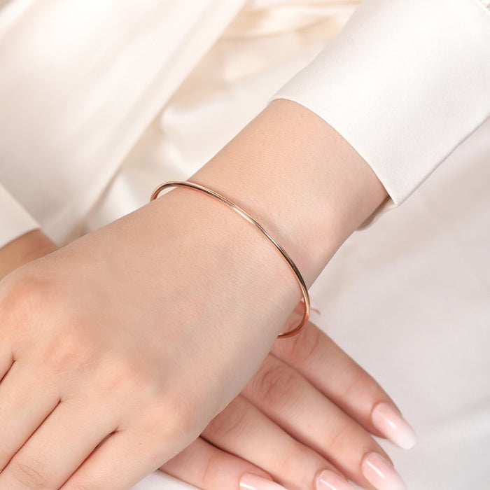Timeless Elegance 925 Sterling Silver Rose Gold-Plated Plain Bracelet